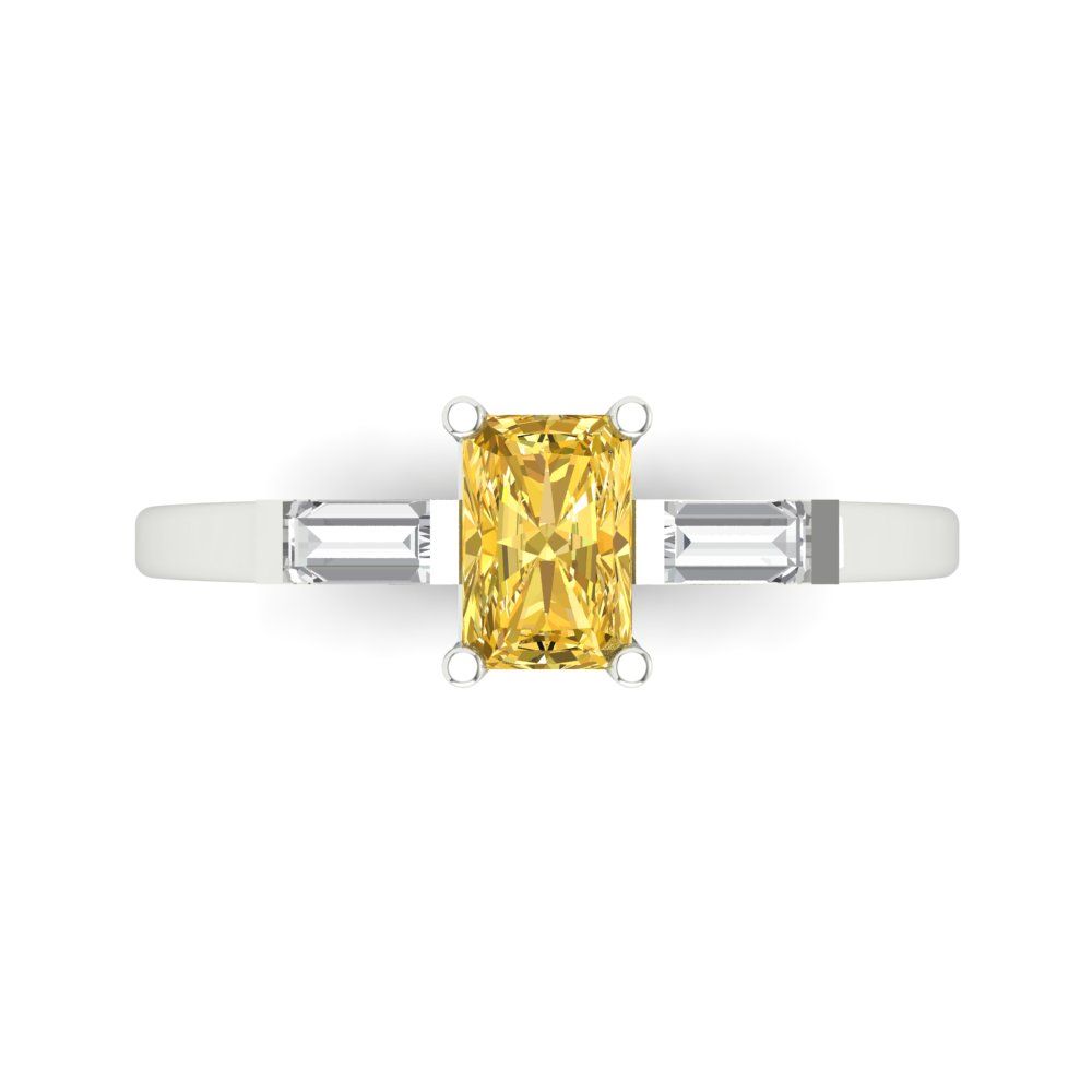 0.8 cttw Zirconia Simulated Yellow Diamond Three-Stone Engagement Ring - Solid Gold (VVS1, Emerald Cut,6x4mm)