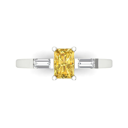 0.8 cttw Zirconia Simulated Yellow Diamond Three-Stone Engagement Ring - Solid Gold (VVS1, Emerald Cut,6x4mm)
