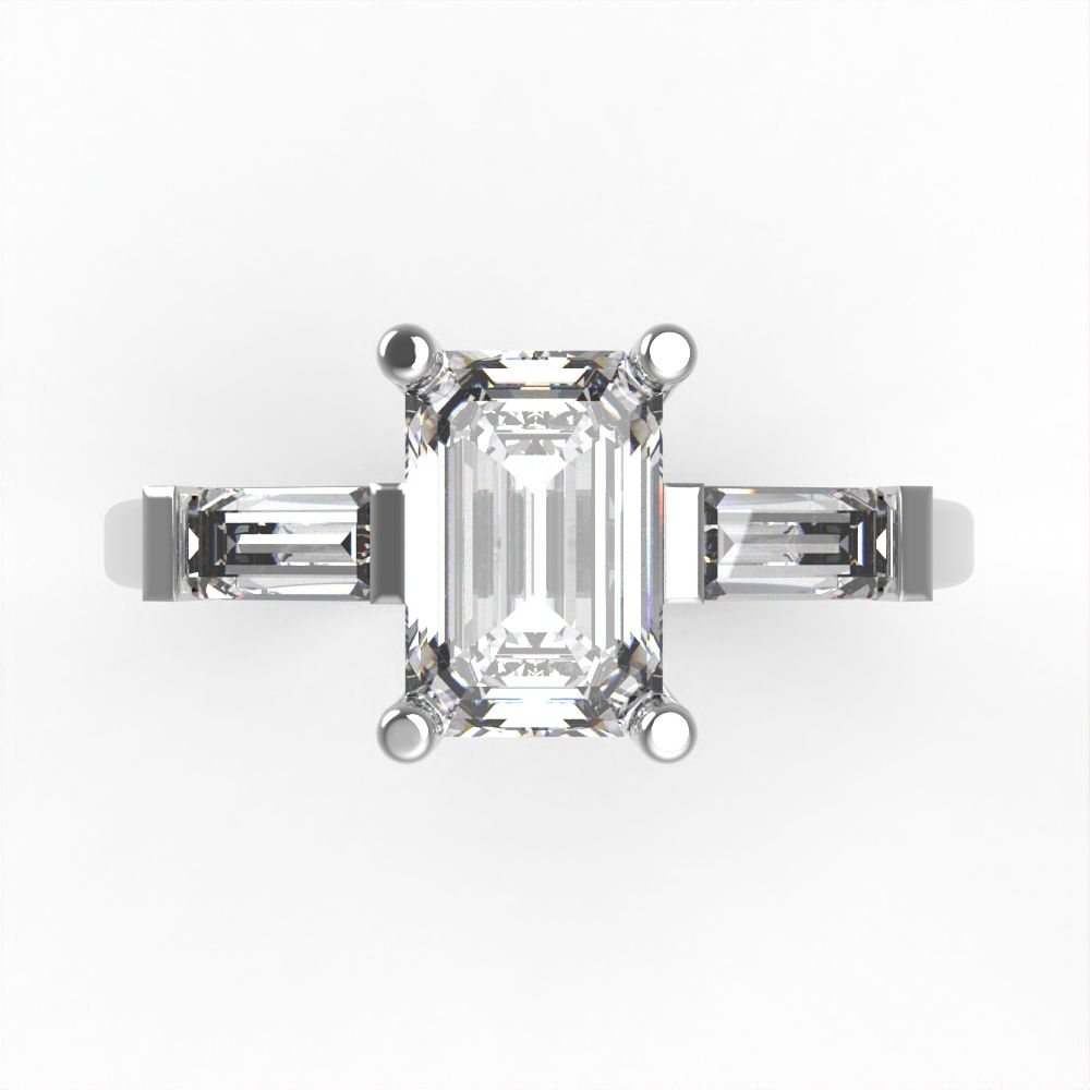 0.8 ct Brilliant Emerald Cut Natural Diamond Stone Clarity VS1-2 Color G-H White Gold Three-Stone Ring