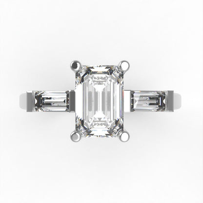 0.8 ct Brilliant Emerald Cut Natural Diamond Stone Clarity VS1-2 Color G-H White Gold Three-Stone Ring