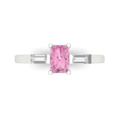 0.8 cttw Zirconia Simulated Pink Diamond Three-Stone Engagement Ring - Solid Gold (VVS1, Emerald Cut,6x4mm)