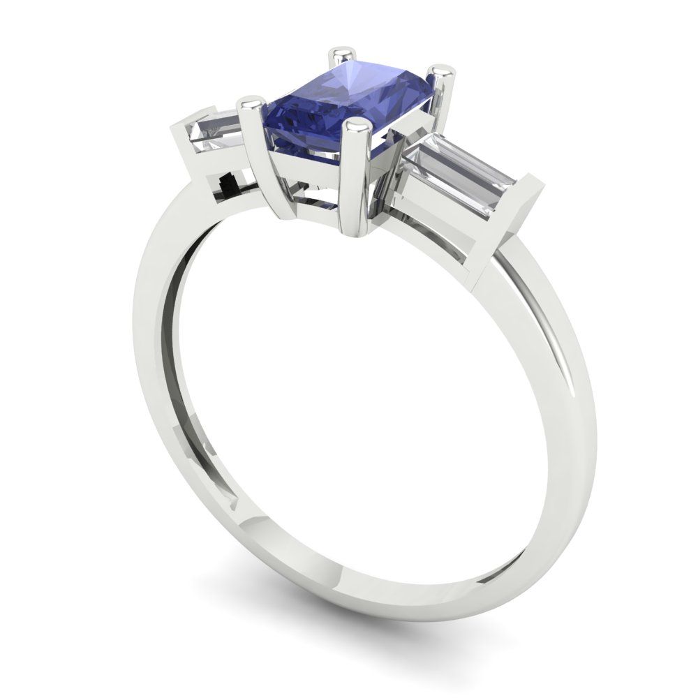 0.8 cttw Simulated Tanzanite Three-Stone Engagement Ring - Solid Gold (Emerald Cut,6x4mm)