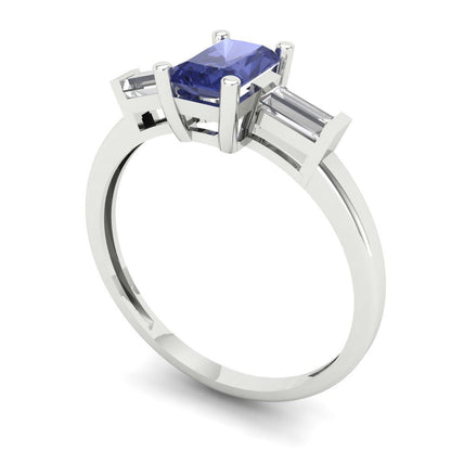 0.8 cttw Simulated Tanzanite Three-Stone Engagement Ring - Solid Gold (Emerald Cut,6x4mm)