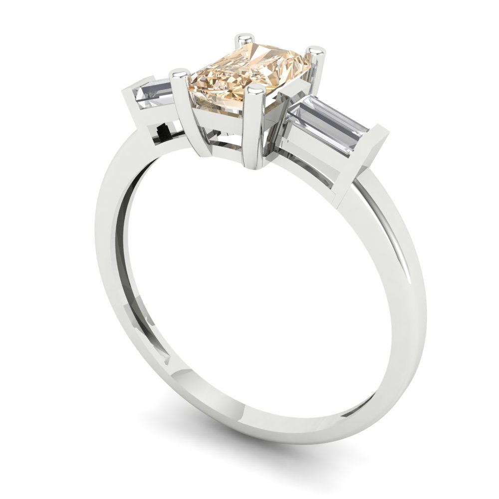 0.8 cttw Natural Morganite Three-Stone Engagement Ring - Solid White Gold (VVS1, Emerald Cut,6x4mm)