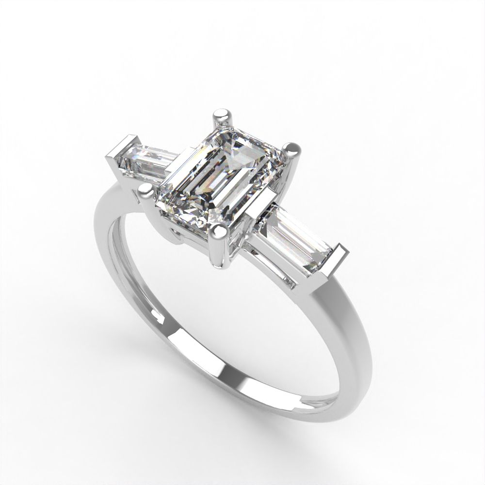 0.8 ct Brilliant Emerald Cut Natural Diamond Stone Clarity VS1-2 Color G-H White Gold Three-Stone Ring