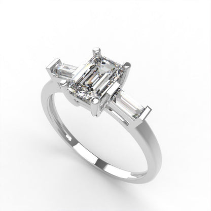 0.8 ct Brilliant Emerald Cut Natural Diamond Stone Clarity VS1-2 Color G-H White Gold Three-Stone Ring