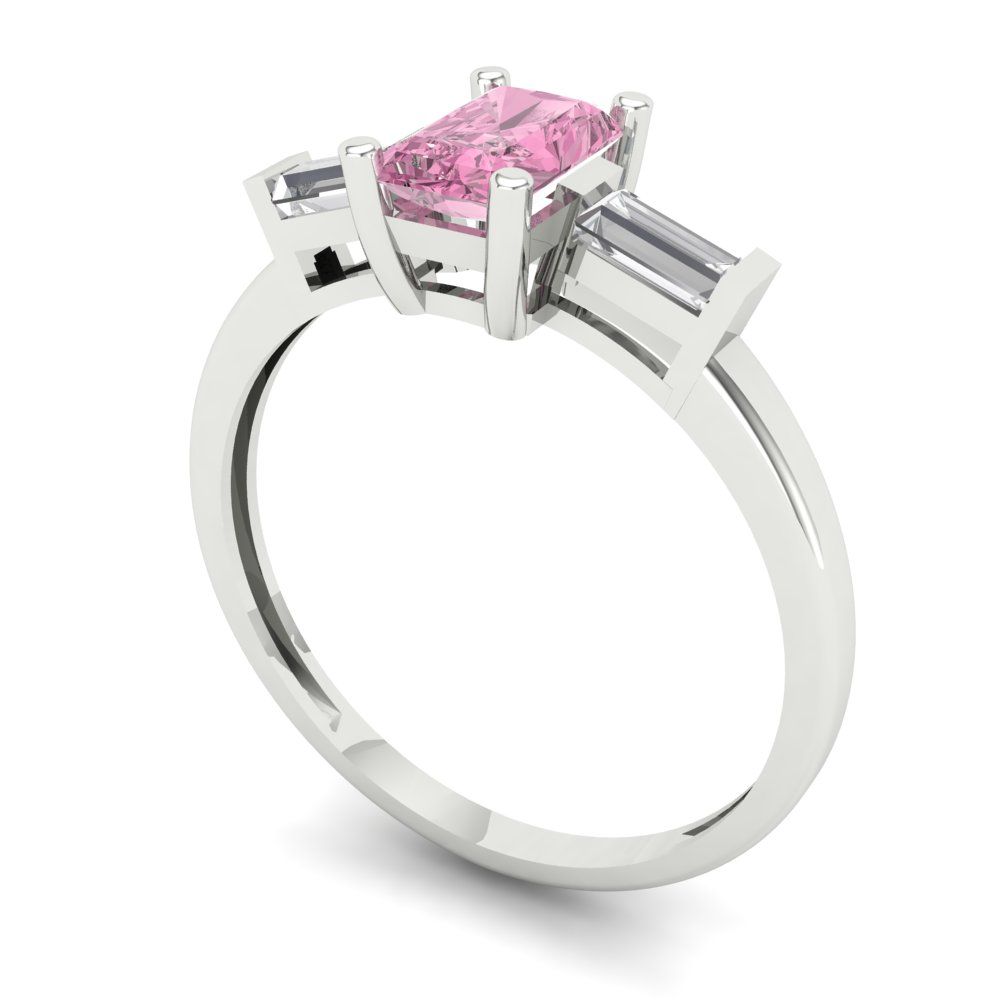 0.8 cttw Zirconia Simulated Pink Diamond Three-Stone Engagement Ring - Solid Gold (VVS1, Emerald Cut,6x4mm)