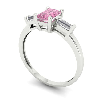 0.8 cttw Zirconia Simulated Pink Diamond Three-Stone Engagement Ring - Solid Gold (VVS1, Emerald Cut,6x4mm)
