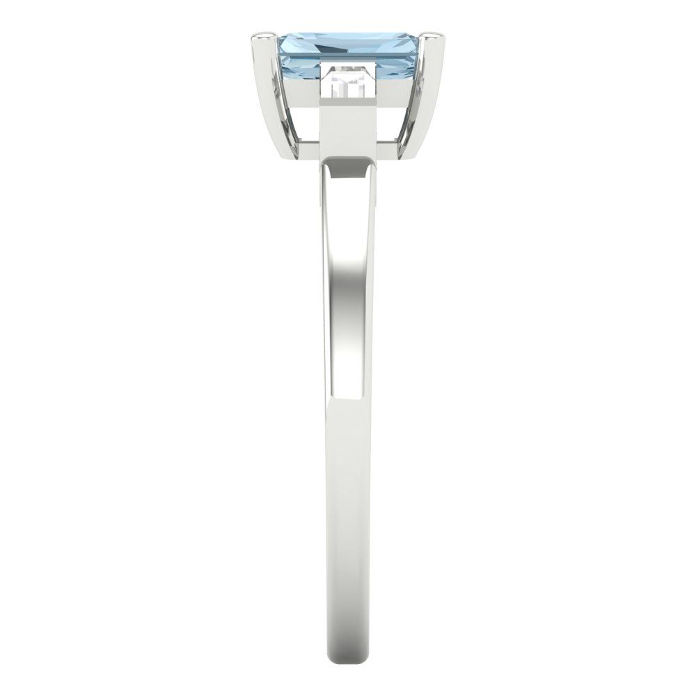 0.8 cttw Natural Aquamarine Three-Stone Engagement Ring - Solid White Gold (VVS1, Emerald Cut,6x4mm)