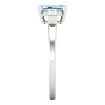 0.8 cttw Natural Aquamarine Three-Stone Engagement Ring - Solid White Gold (VVS1, Emerald Cut,6x4mm)