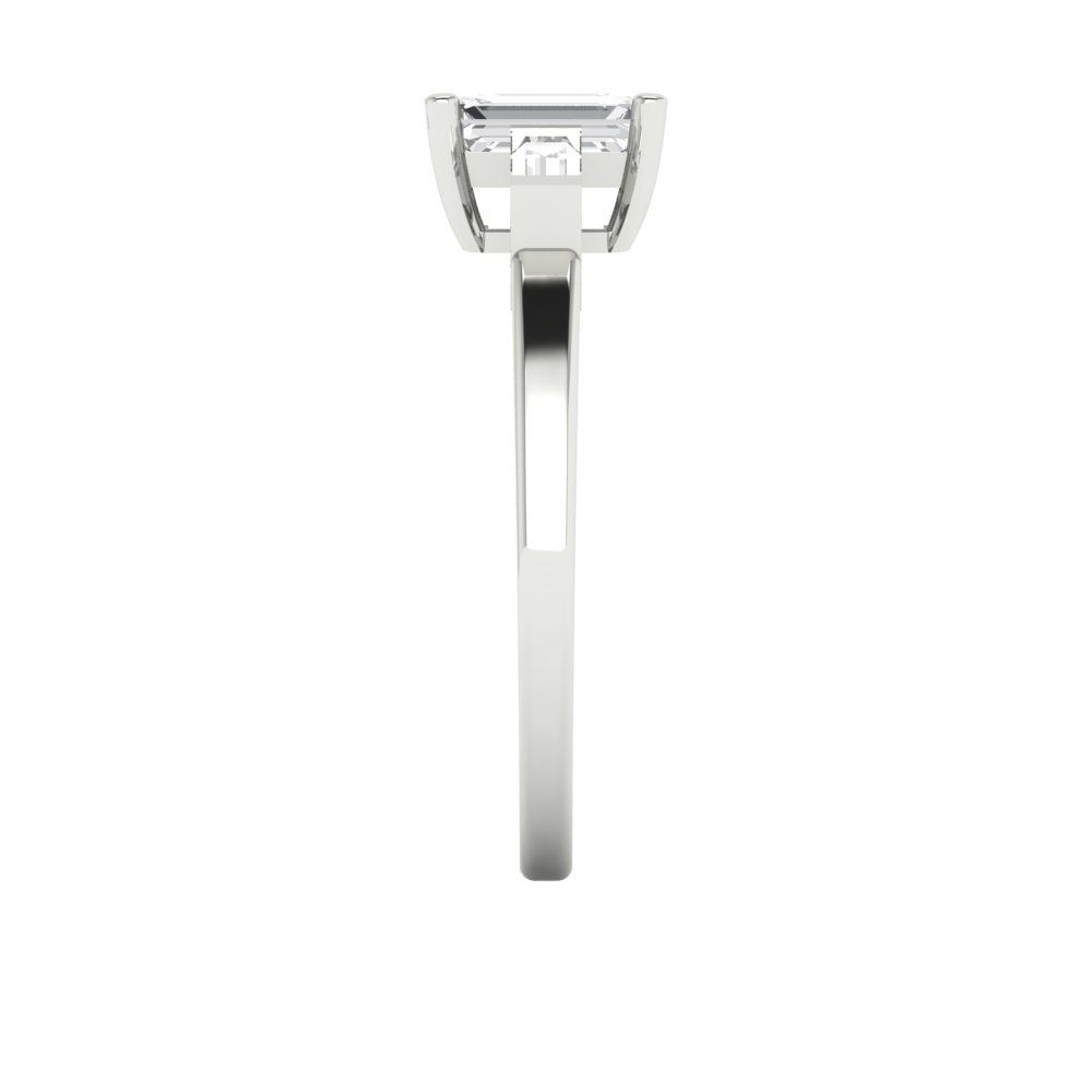 0.8 cttw White Sapphire Three-Stone Engagement Ring - Solid White Gold (VVS1, Emerald Cut,6x4mm)