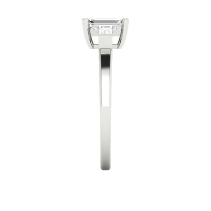 0.8 cttw White Sapphire Three-Stone Engagement Ring - Solid White Gold (VVS1, Emerald Cut,6x4mm)