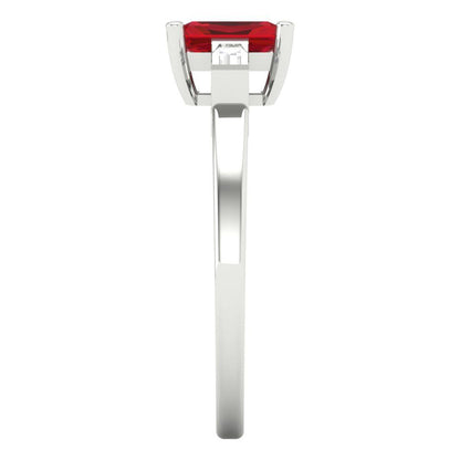 0.8 cttw Simulated Ruby Three-Stone Engagement Ring - Solid White Gold (VVS1, Emerald Cut,6x4mm)
