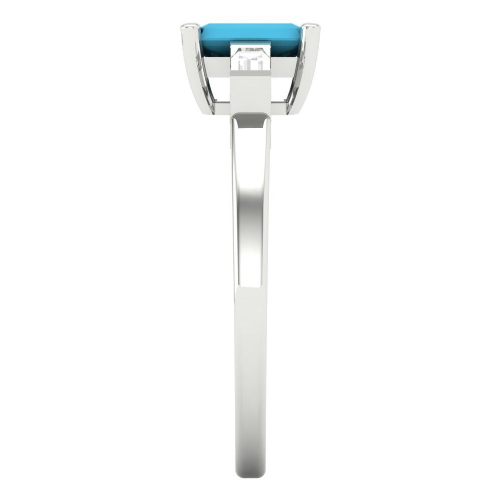 0.8 cttw Simulated Turquoise Three-Stone Engagement Ring - Solid Gold (Emerald Cut,6x4mm)