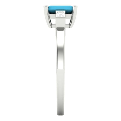 0.8 cttw Simulated Turquoise Three-Stone Engagement Ring - Solid Gold (Emerald Cut,6x4mm)