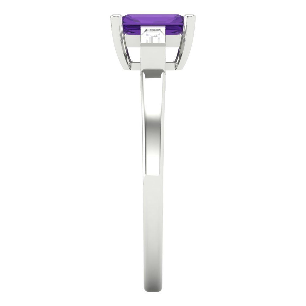 0.8 cttw Natural Amethyst Three-Stone Engagement Ring - Solid White Gold (VVS1, Emerald Cut,6x4mm)