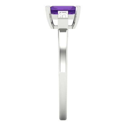 0.8 cttw Natural Amethyst Three-Stone Engagement Ring - Solid White Gold (VVS1, Emerald Cut,6x4mm)