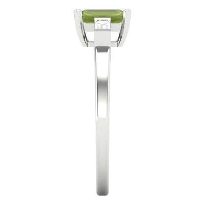 0.8 cttw Natural Peridot Three-Stone Engagement Ring - Solid White Gold (VVS1, Emerald Cut,6x4mm)