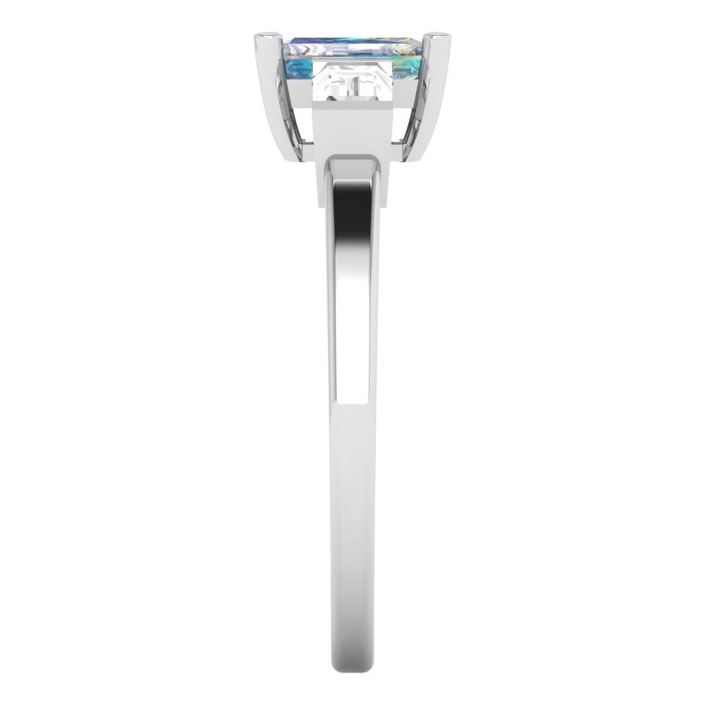 0.8 cttw Blue Moissanite Three-Stone Engagement Ring - Solid Gold (Emerald Cut,6x4mm)