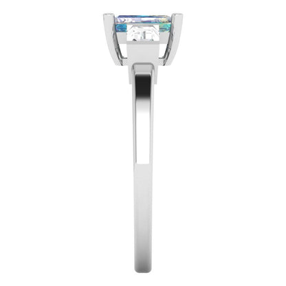 0.8 cttw Blue Moissanite Three-Stone Engagement Ring - Solid Gold (Emerald Cut,6x4mm)