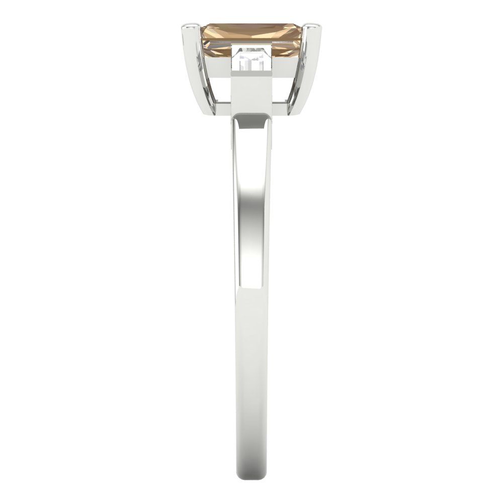 0.8 cttw Yellow Moissanite Three-Stone Engagement Ring - Solid Gold (Emerald Cut,6x4mm)