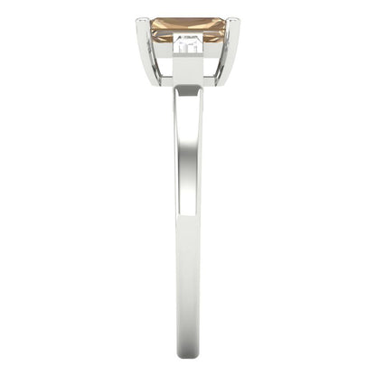 0.8 cttw Yellow Moissanite Three-Stone Engagement Ring - Solid Gold (Emerald Cut,6x4mm)