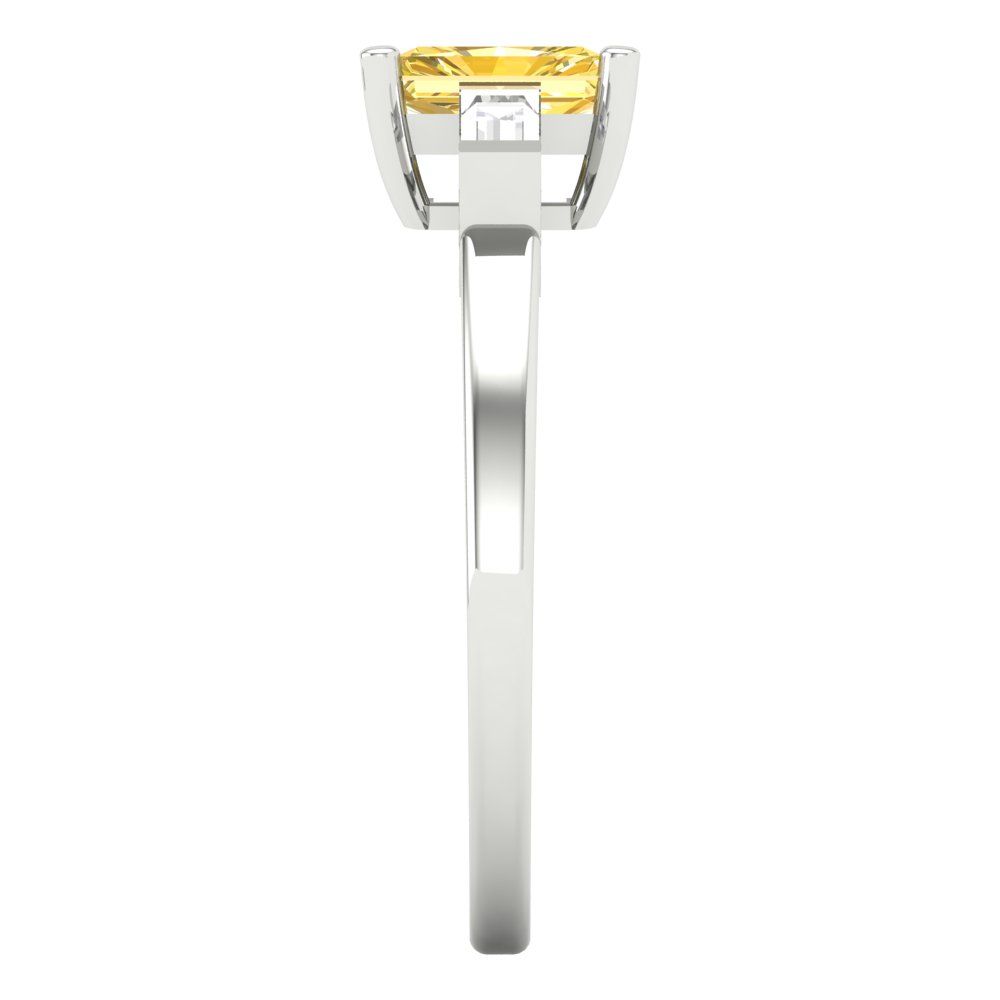 0.8 cttw Natural Citrine Three-Stone Engagement Ring - Solid White Gold (VVS1, Emerald Cut,6x4mm)