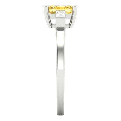 0.8 cttw Natural Citrine Three-Stone Engagement Ring - Solid White Gold (VVS1, Emerald Cut,6x4mm)
