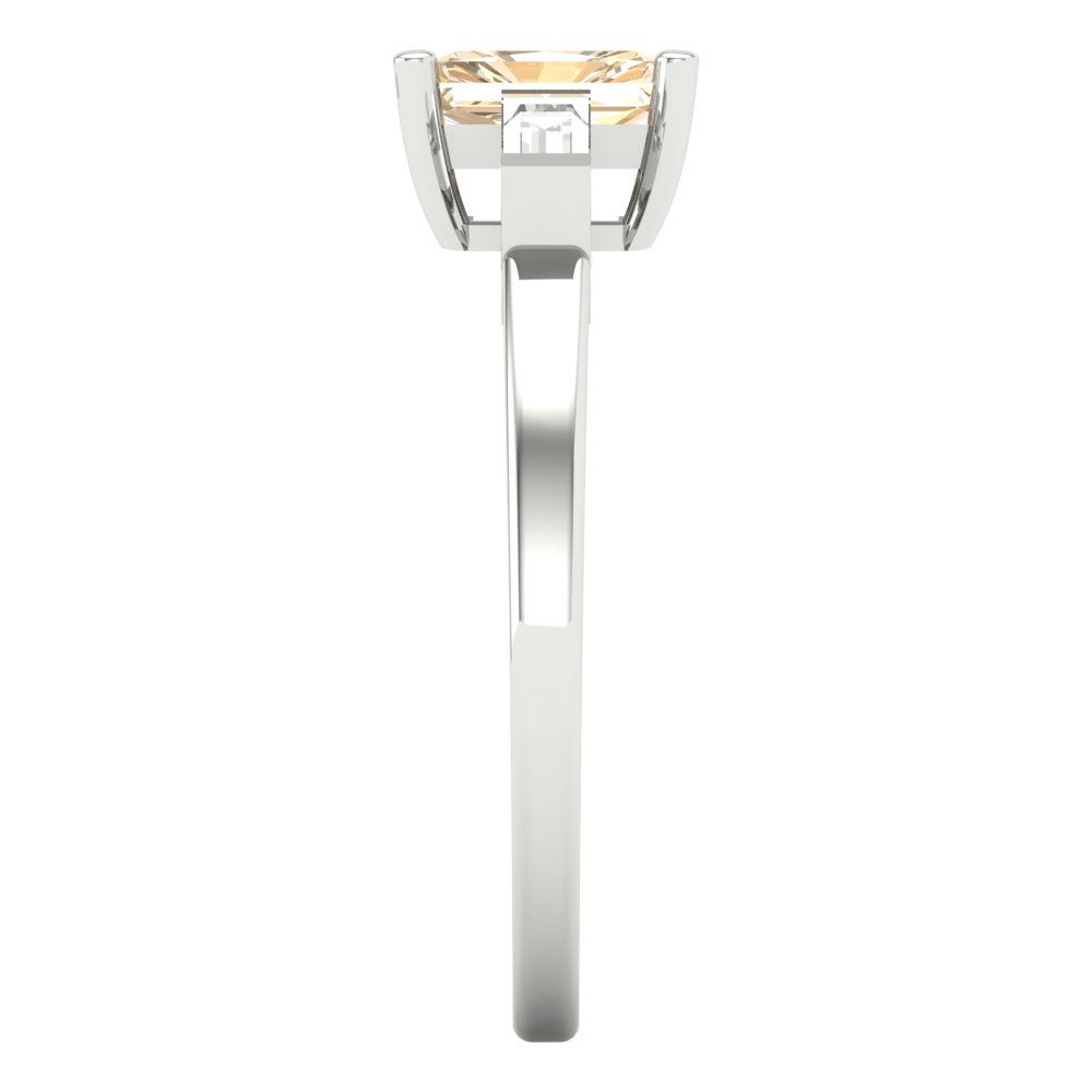 0.8 cttw Natural Morganite Three-Stone Engagement Ring - Solid White Gold (VVS1, Emerald Cut,6x4mm)