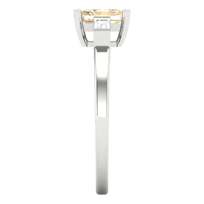 0.8 cttw Natural Morganite Three-Stone Engagement Ring - Solid White Gold (VVS1, Emerald Cut,6x4mm)