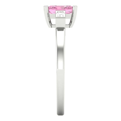 0.8 cttw Zirconia Simulated Pink Diamond Three-Stone Engagement Ring - Solid Gold (VVS1, Emerald Cut,6x4mm)