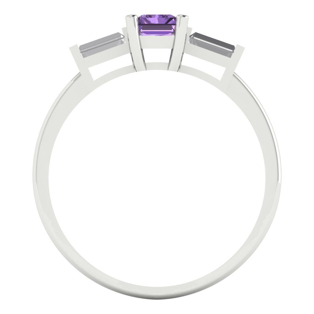 0.8 cttw Simulated Alexandrite Three-Stone Engagement Ring - Solid White Gold (VVS1, Emerald Cut,6x4mm)