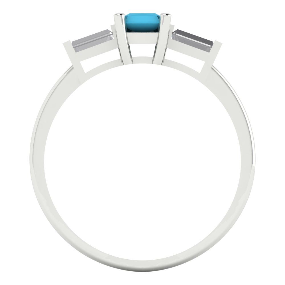 0.8 cttw Simulated Turquoise Three-Stone Engagement Ring - Solid Gold (Emerald Cut,6x4mm)