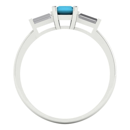 0.8 cttw Simulated Turquoise Three-Stone Engagement Ring - Solid Gold (Emerald Cut,6x4mm)