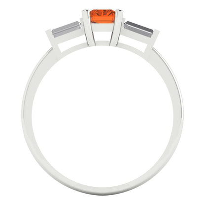 0.8 cttw Simulated Ruby Three-Stone Engagement Ring - Solid White Gold (VVS1, Emerald Cut,6x4mm)