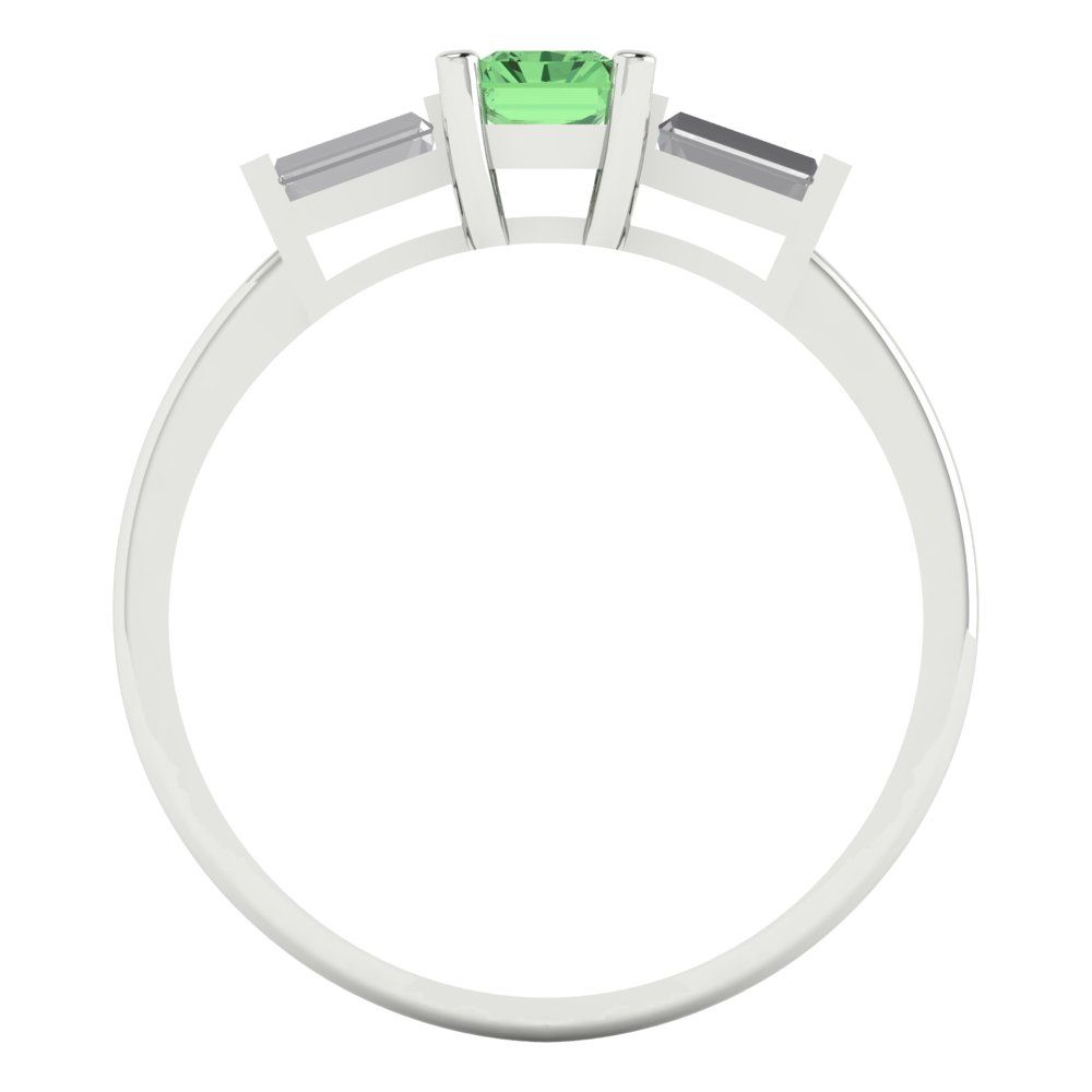 0.8 cttw Zirconia Simulated Green Diamond Three-Stone Engagement Ring - Solid White Gold (VVS1, Emerald Cut,6x4mm)