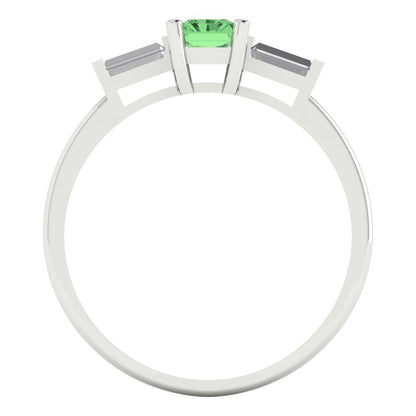 0.8 cttw Zirconia Simulated Green Diamond Three-Stone Engagement Ring - Solid White Gold (VVS1, Emerald Cut,6x4mm)