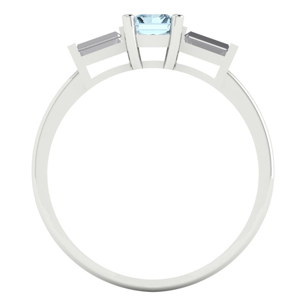 0.8 cttw Natural Aquamarine Three-Stone Engagement Ring - Solid White Gold (VVS1, Emerald Cut,6x4mm)