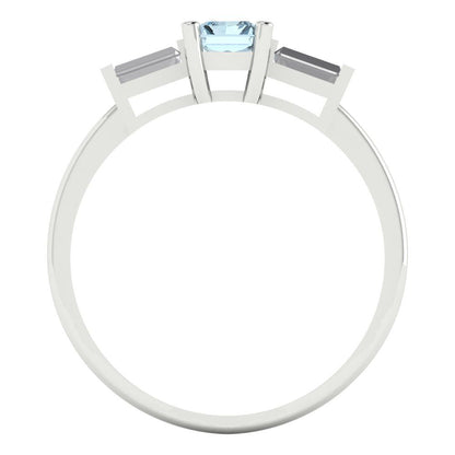 0.8 cttw Natural Aquamarine Three-Stone Engagement Ring - Solid White Gold (VVS1, Emerald Cut,6x4mm)