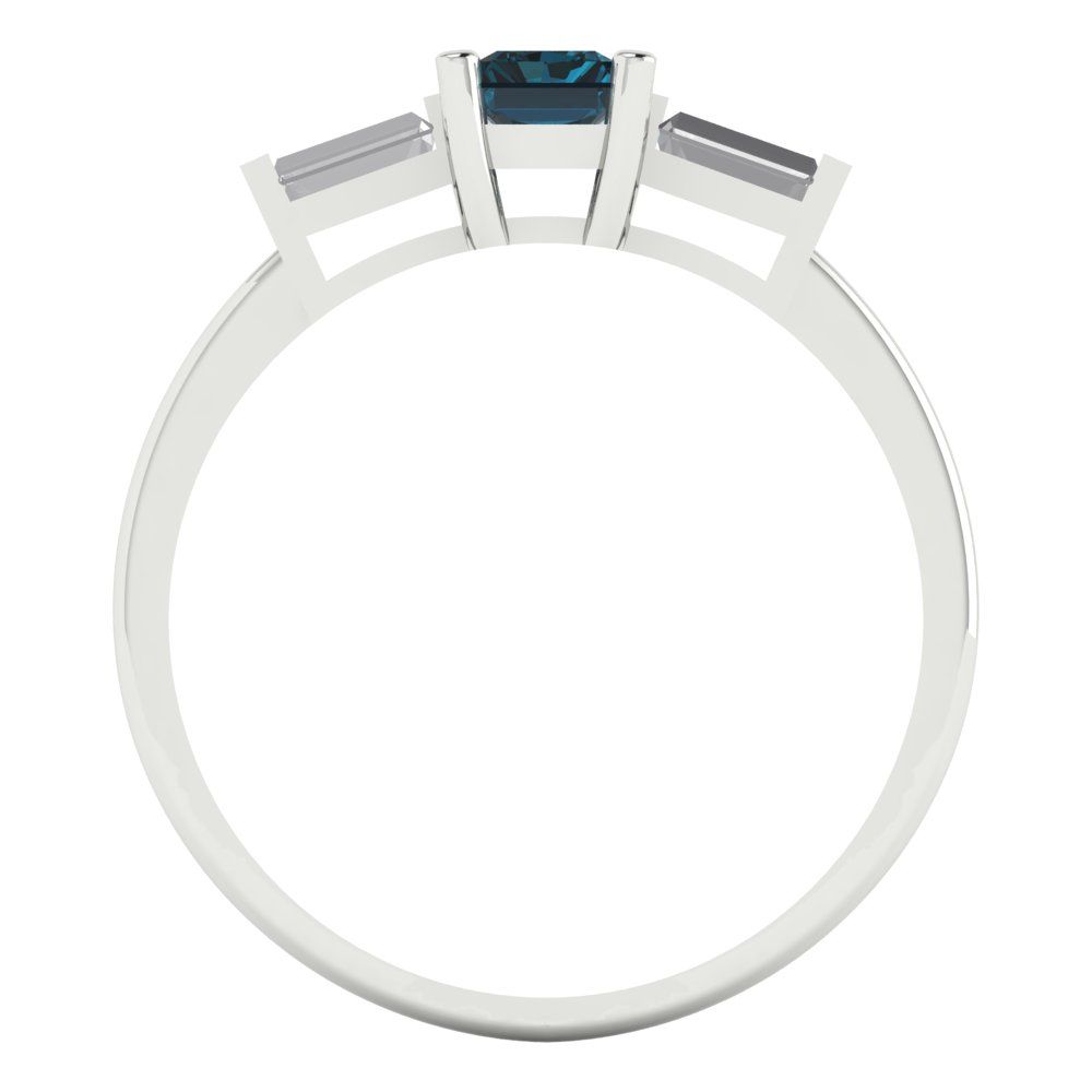 0.8 cttw Natural London Blue Topaz Three-Stone Engagement Ring - Solid White Gold (VVS1, Emerald Cut,6x4mm)