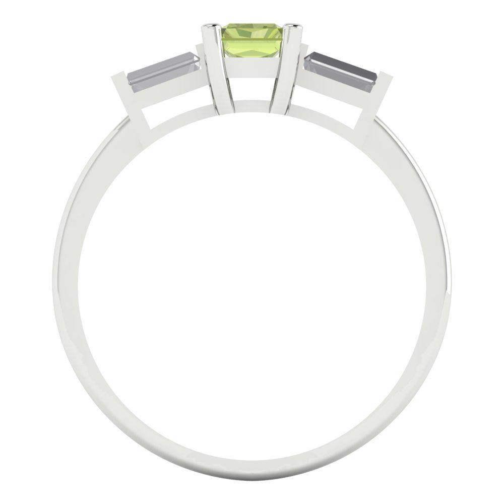 0.8 cttw Natural Peridot Three-Stone Engagement Ring - Solid White Gold (VVS1, Emerald Cut,6x4mm)