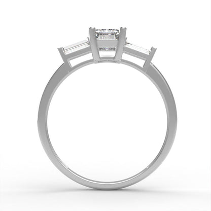 0.8 ct Brilliant Emerald Cut Natural Diamond Stone Clarity VS1-2 Color G-H White Gold Three-Stone Ring