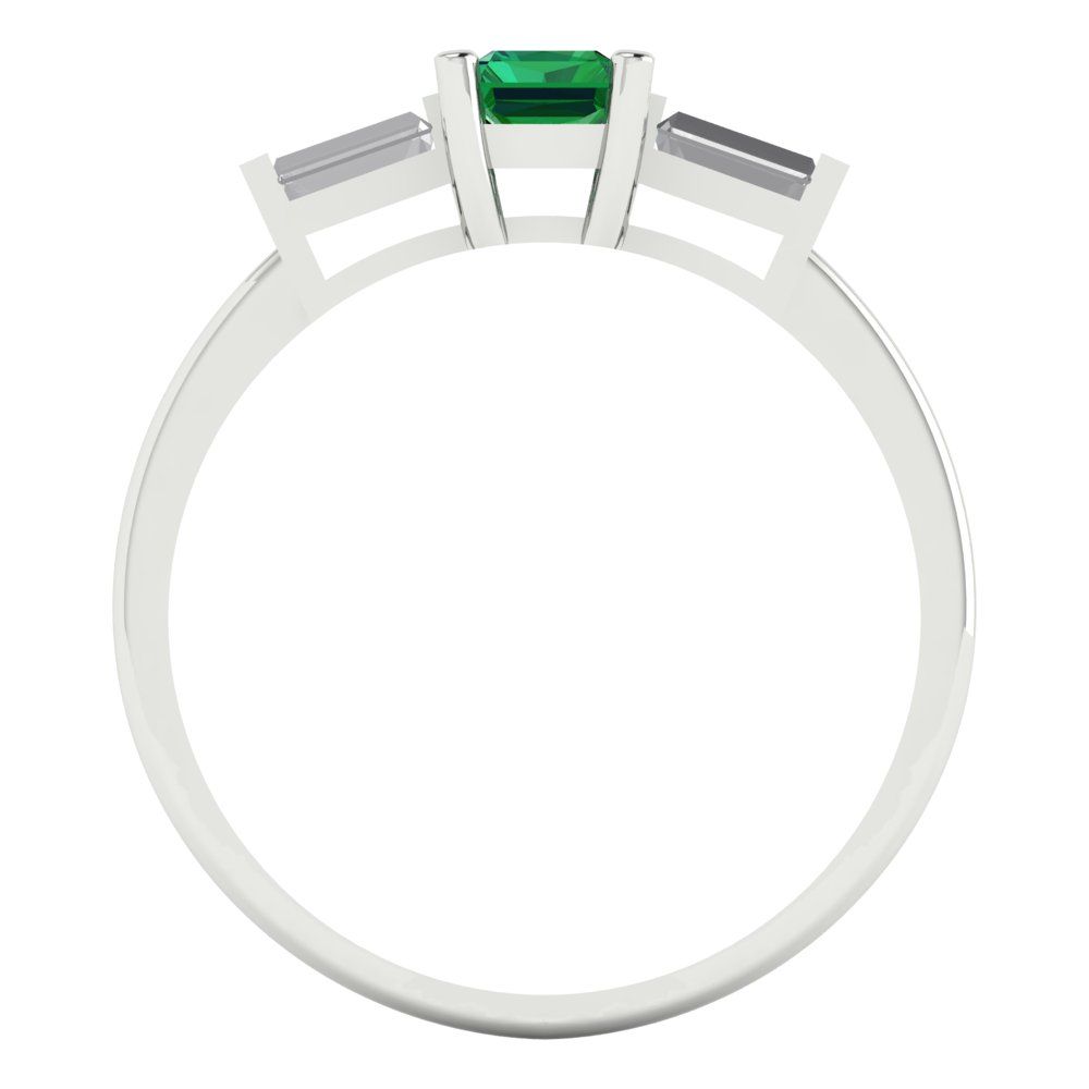 0.8 cttw Simulated Emerald Three-Stone Engagement Ring - Solid Gold (Emerald Cut,6x4mm)