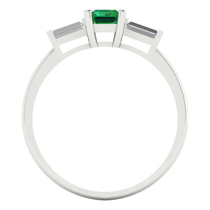 0.8 cttw Simulated Emerald Three-Stone Engagement Ring - Solid Gold (Emerald Cut,6x4mm)