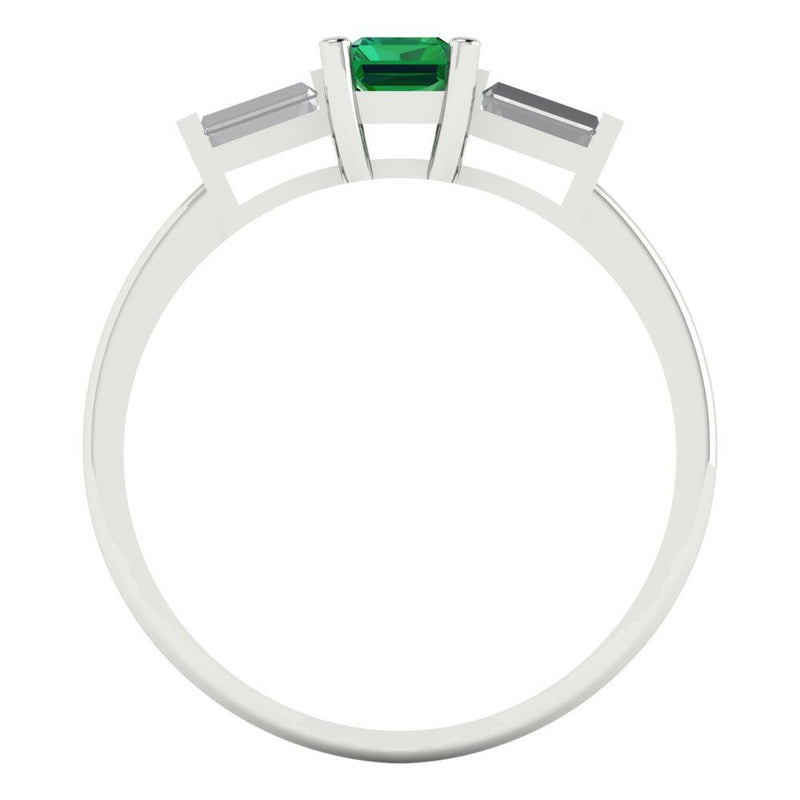 0.8 ct Brilliant Emerald Cut Simulated Emerald Stone White Gold Three-Stone Ring