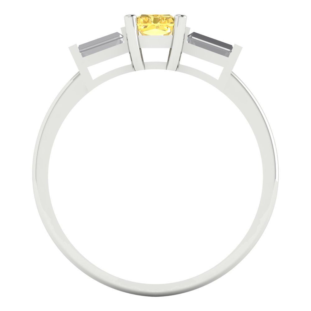 0.8 cttw Natural Citrine Three-Stone Engagement Ring - Solid White Gold (VVS1, Emerald Cut,6x4mm)