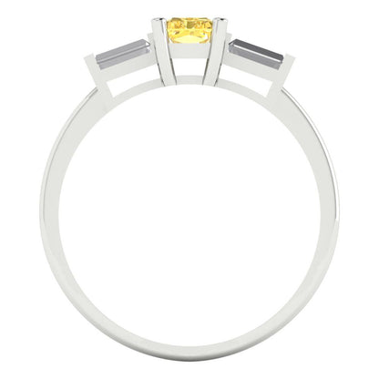 0.8 cttw Natural Citrine Three-Stone Engagement Ring - Solid White Gold (VVS1, Emerald Cut,6x4mm)