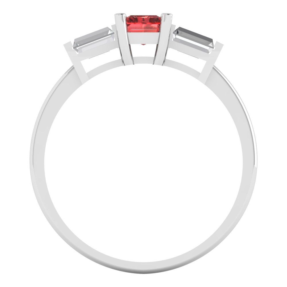 0.8 cttw Natural Garnet Three-Stone Engagement Ring - Solid White Gold (VVS1, Emerald Cut,6x4mm)