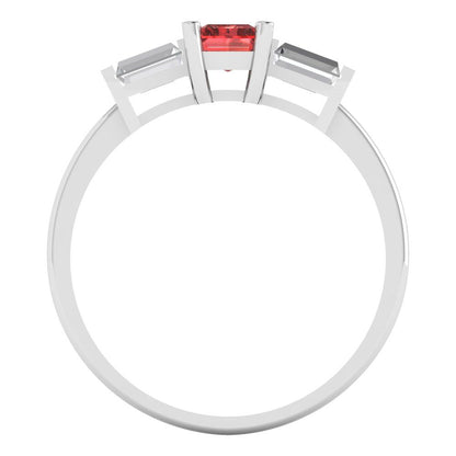 0.8 cttw Natural Garnet Three-Stone Engagement Ring - Solid White Gold (VVS1, Emerald Cut,6x4mm)