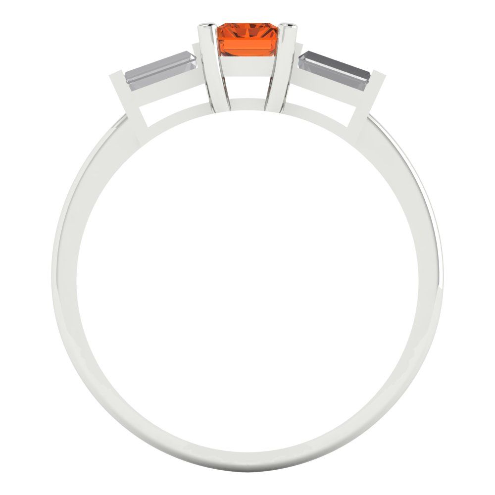 0.8 cttw Zirconia Simulated Red Diamond Three-Stone Engagement Ring - Solid White Gold (VVS1, Emerald Cut,6x4mm)
